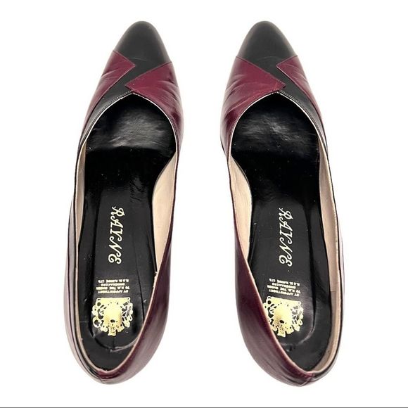 Rayne London Rare 80’s Vintage Custom Wine Red & Black Leather Pumps Size 8.5 AA - Picture 6 of 13